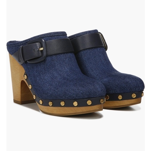 Veronica Beard Dacey Denim Clog wooden heel clogs - Picture 1 of 12